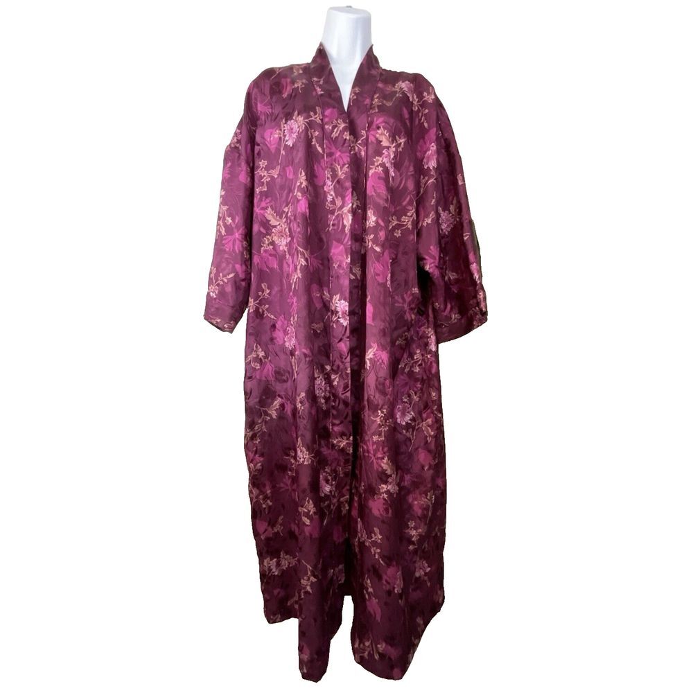Valerie Stevens Womens Floral Chiffon Robe Size L Cottagecore Dark Romance Silky